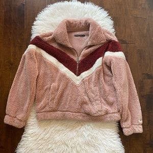 Abercrombie Pink Sherpa Quarter Zip